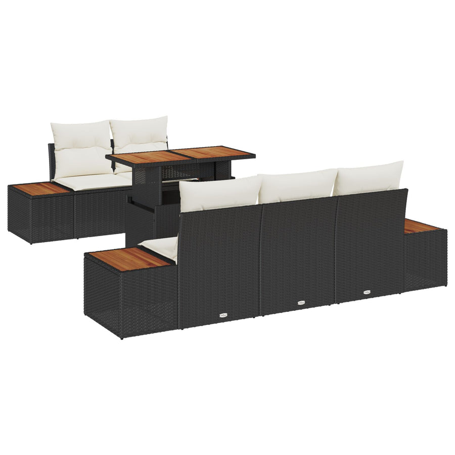 Tuin Sofa Set Set Van 6 Zwart, Bruin Rattan, Hout, Polyester