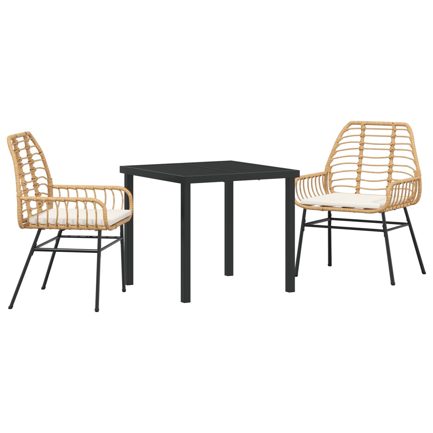3-Delige Tuin Eetset Met Kussens Bruin Poly Rattan