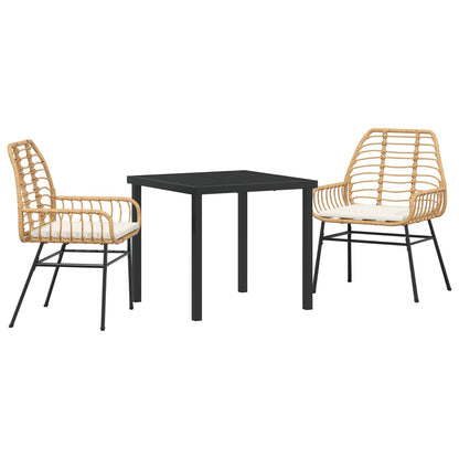 3-Delige Tuin Eetset Met Kussens Bruin Poly Rattan