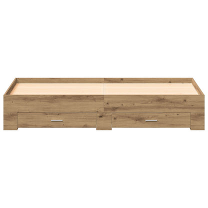 Bedframe Met Lades Artisan Eiken 180X200 Cm Geschikt Hout Ambachtelijk Eiken