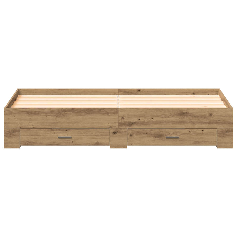 Bedframe Met Lades Artisan Eiken 180X200 Cm Geschikt Hout Ambachtelijk Eiken