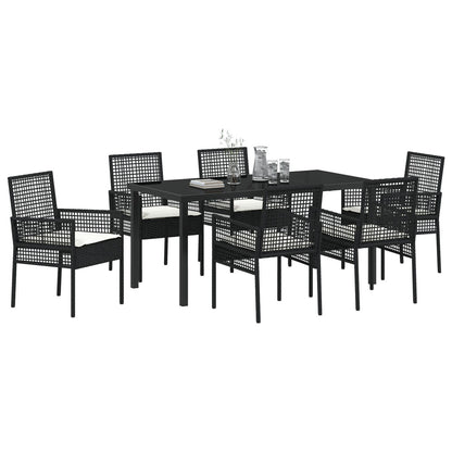 7-Delige Tuinetafelset Met Kussens Zwarte Poly Rattan