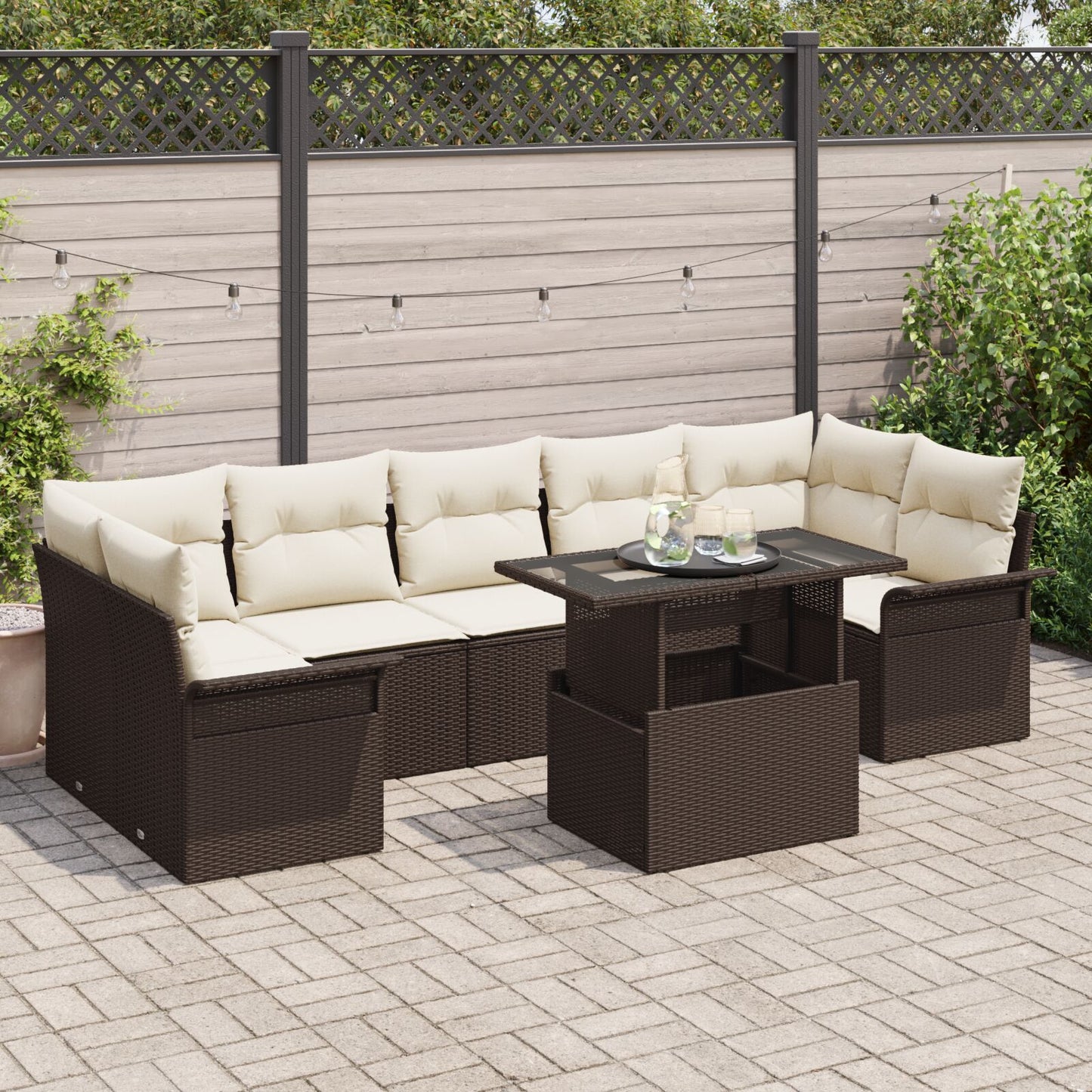 8 Delige Tuin Sofa Set Met Kussens Bruin Poly Rattan