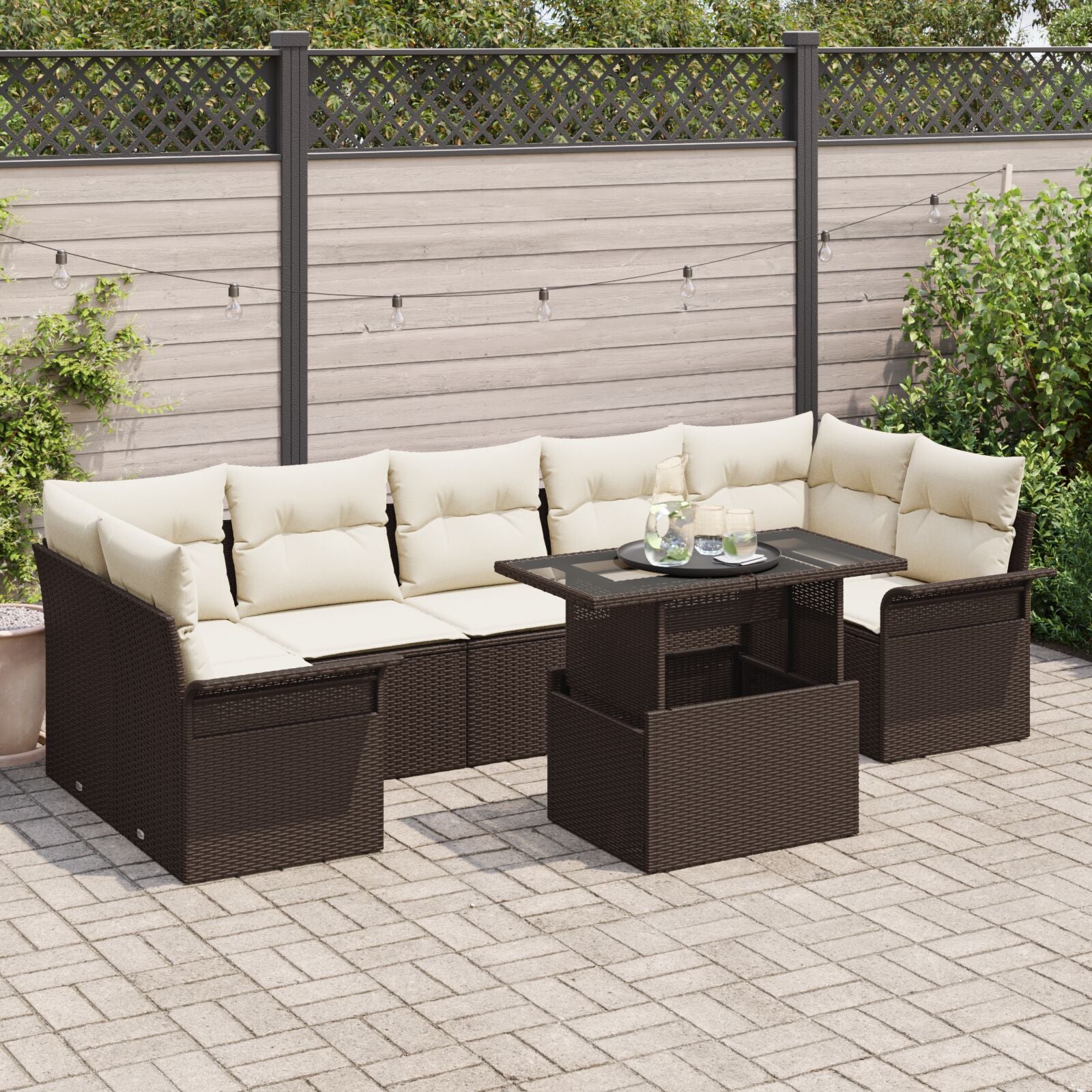 8 Delige Tuin Sofa Set Met Kussens Bruin Poly Rattan