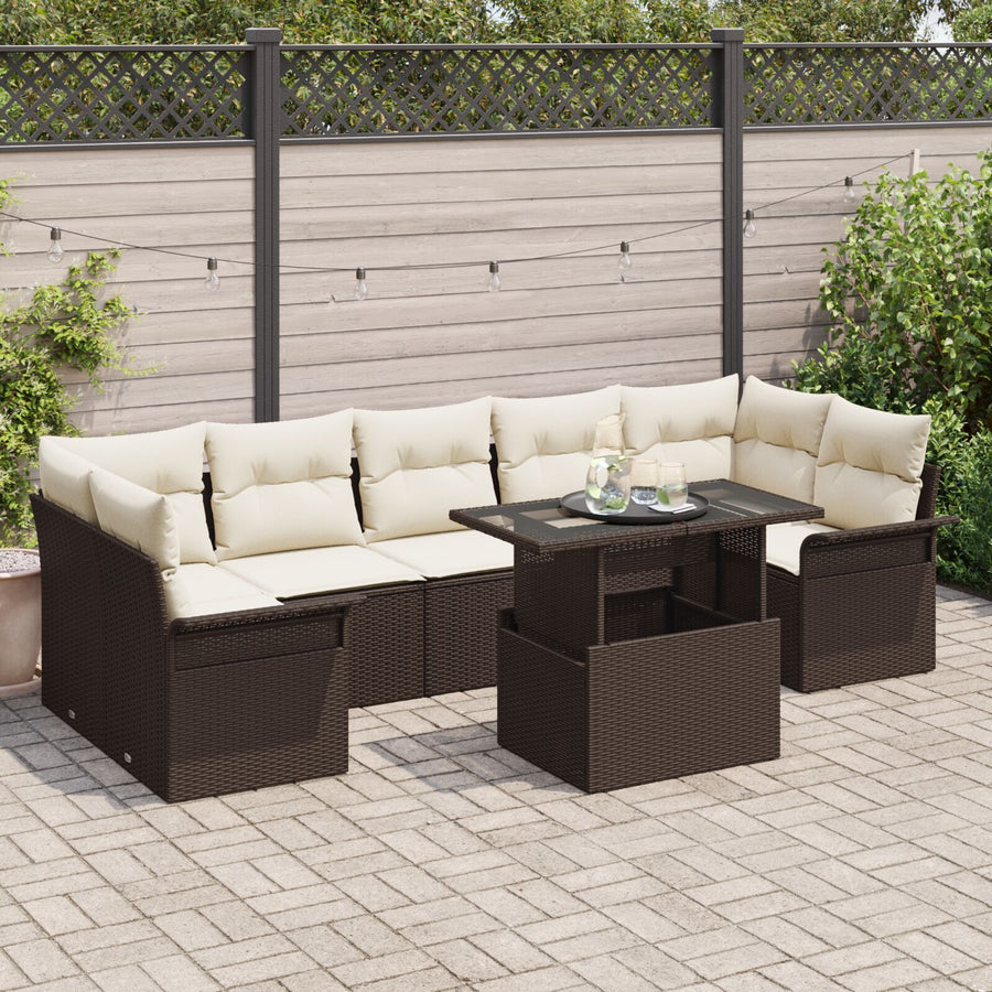 8 Delige Tuin Sofa Set Met Kussens Bruin Poly Rattan
