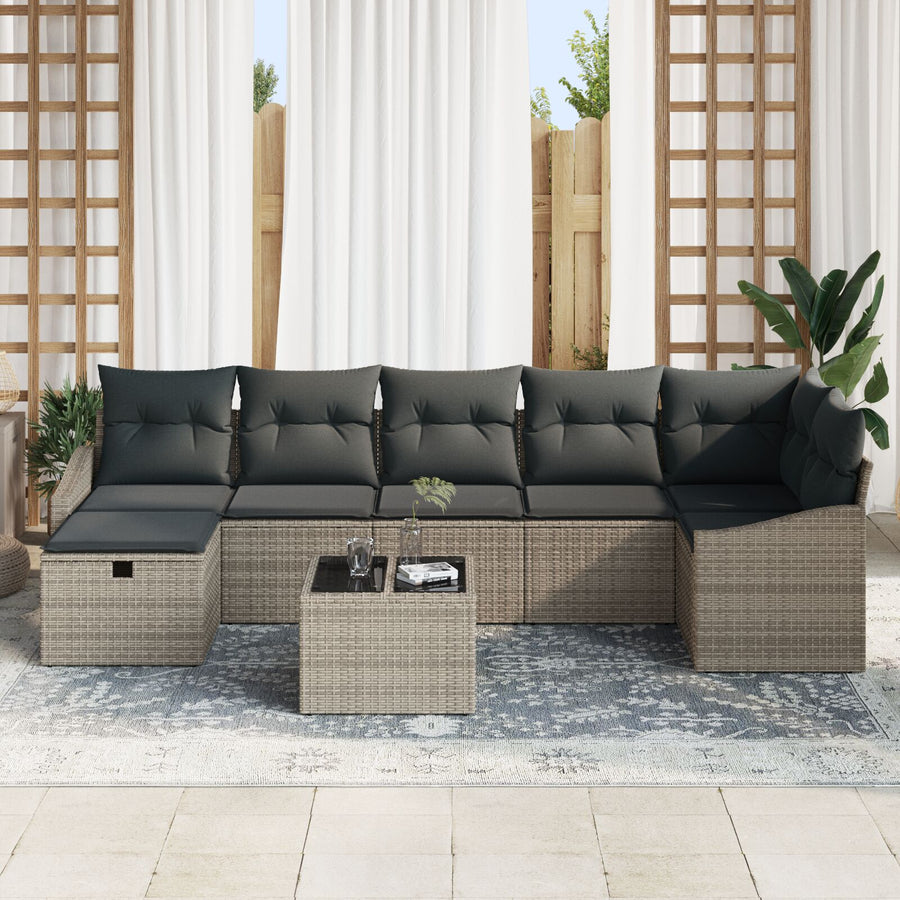 8-Delige Tuin Sofa Set Met Kussens Grijs Poly Rattan Wit