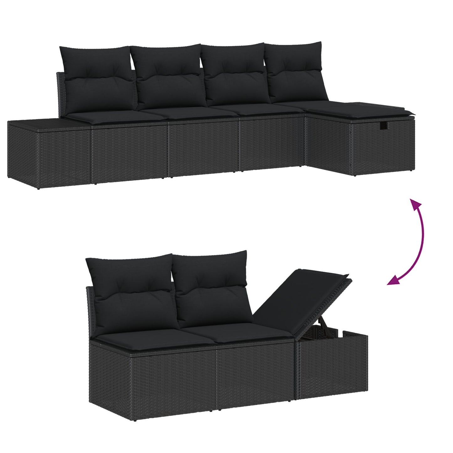 6-Delige Tuinsofa Set Met Kussens Zwart Poly Rattan Wit