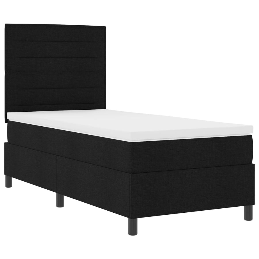 Boxspring Bed Met Matras Eenpersoons Stof Zwart 90 x 190 cm Lijnen ontwerp