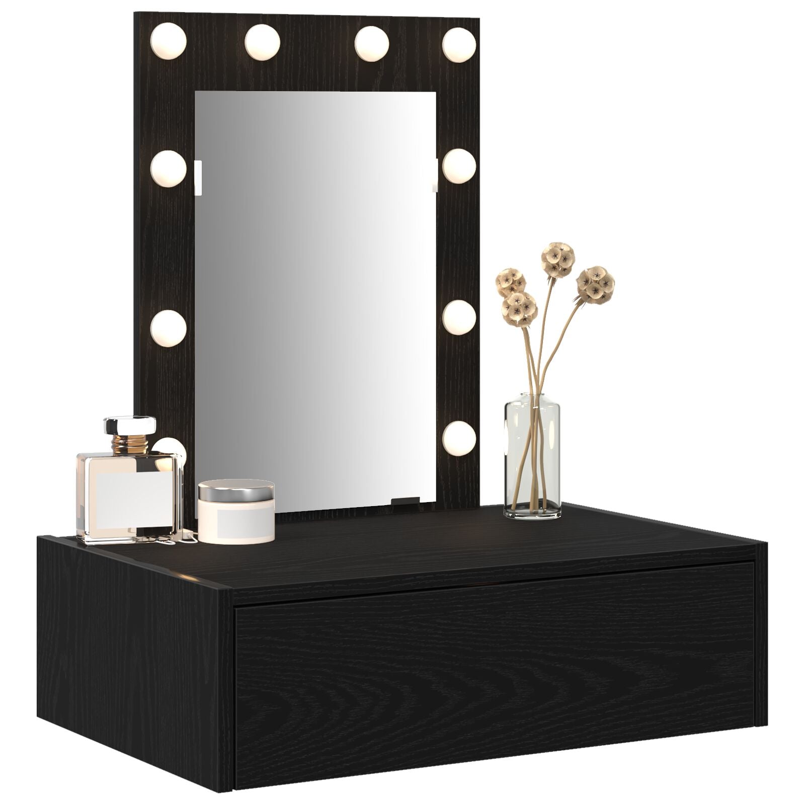 Wandkaptafel Verlichting - 60 x 40 x 70 cm Zwart eiken met LED