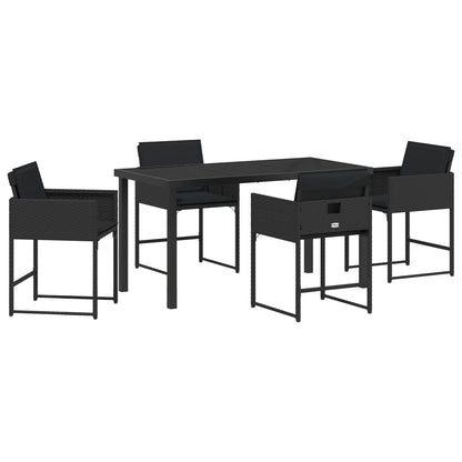 5-Delige Tuin Eetset Met Kussens Zwart Poly Rattan