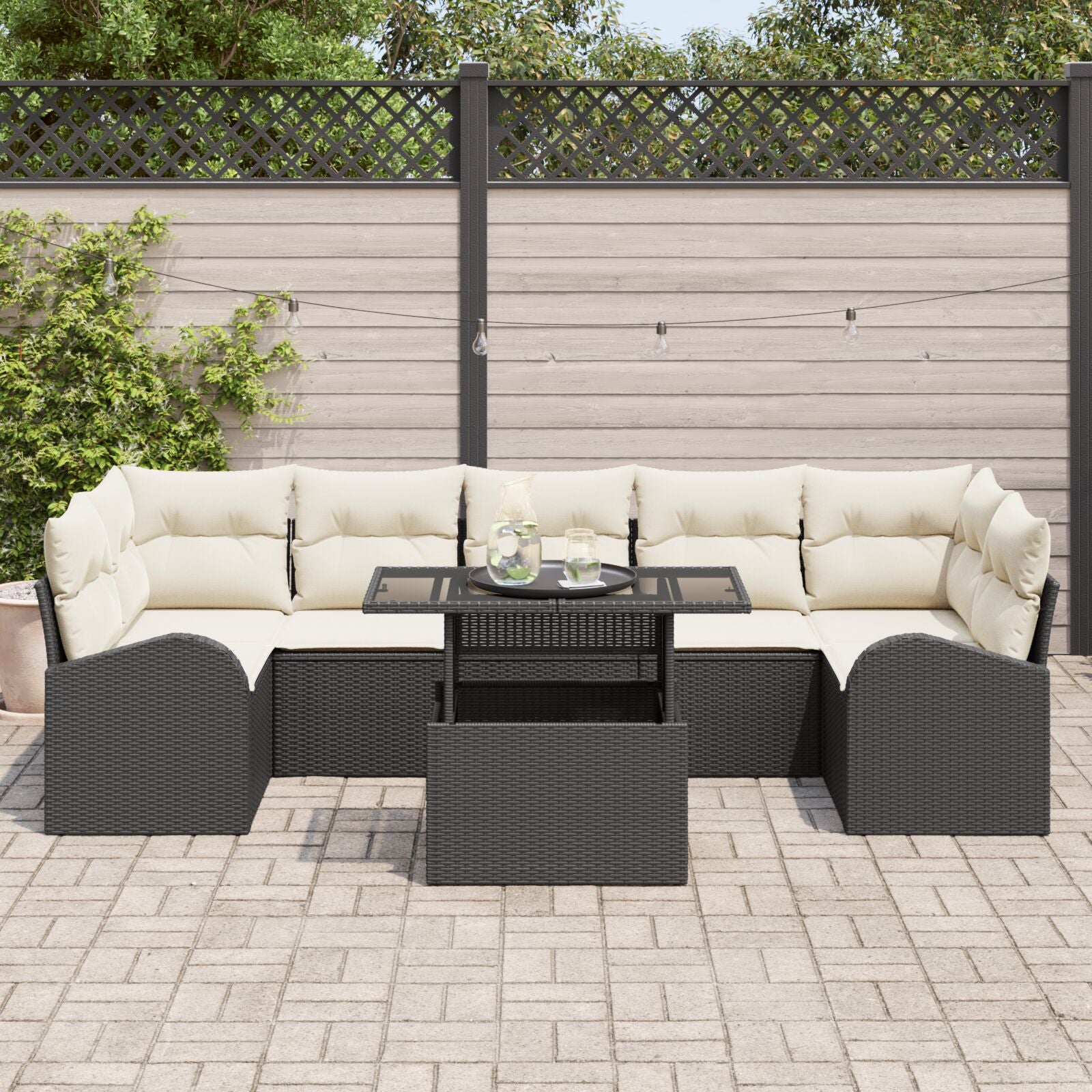 8-Delige Tuinsofa Set Met Kussens Zwarte Poly Rattan