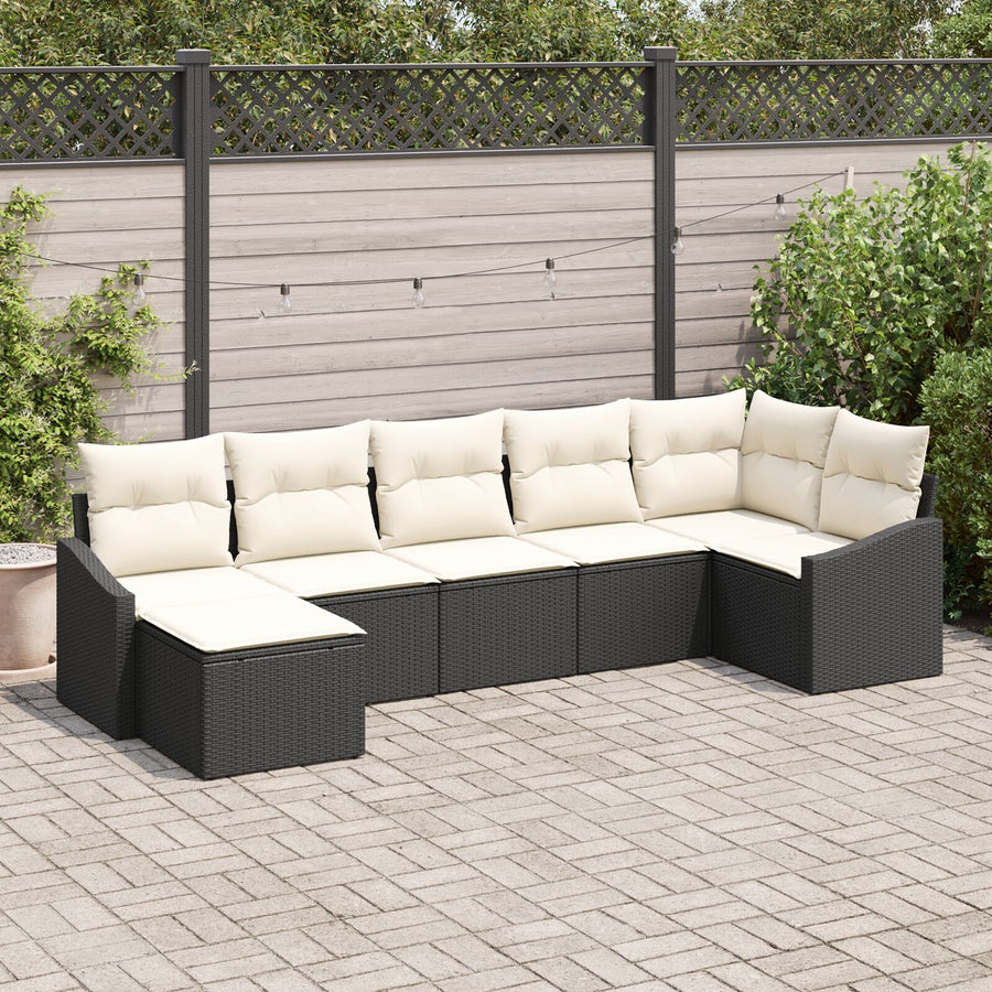 7-Delige Tuinset Met Kussens Zwart Poly Rattan
