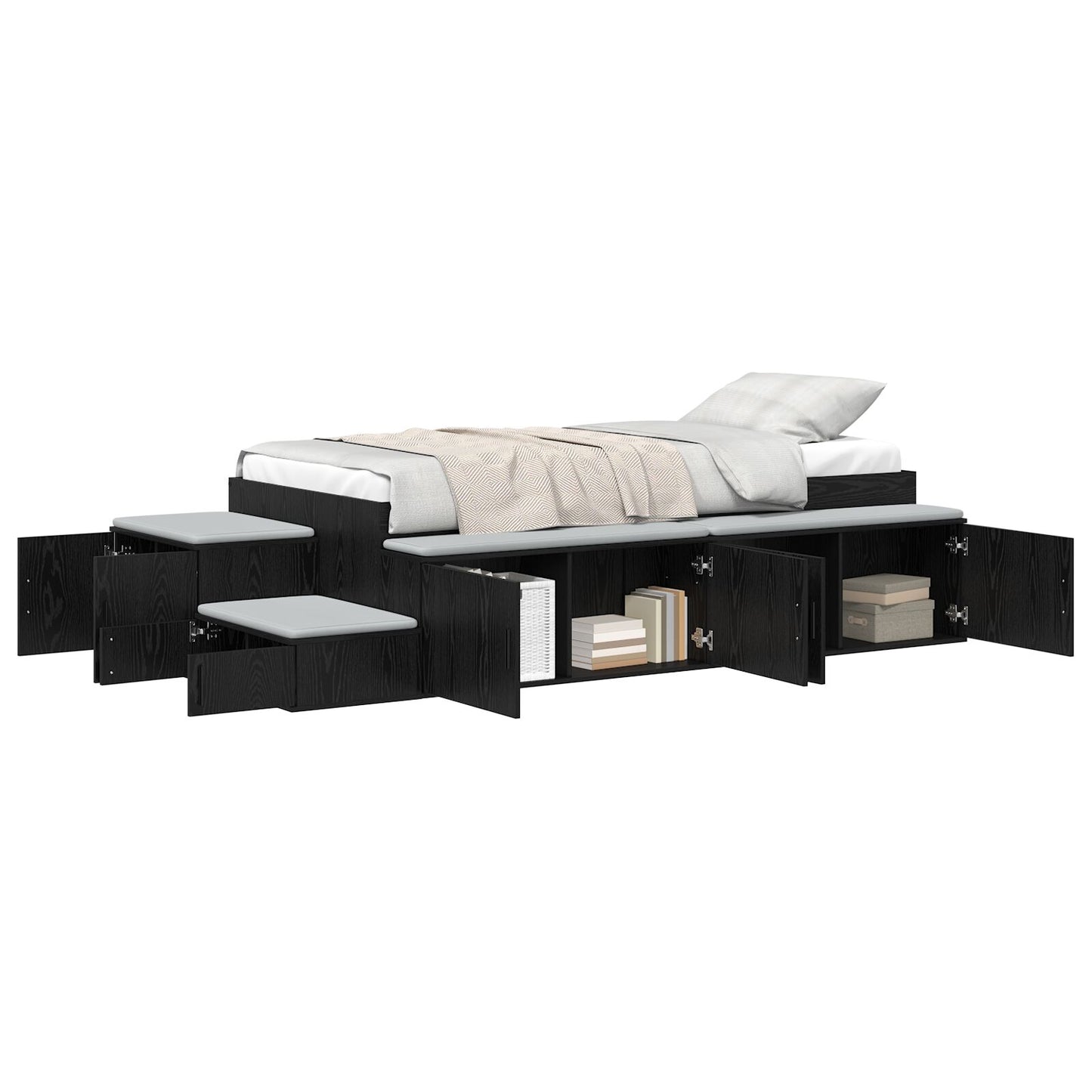 Opslag Bed Zwart Eiken Geengineerd Hout, Zwart Eikenfineer Artisanaal Eiken