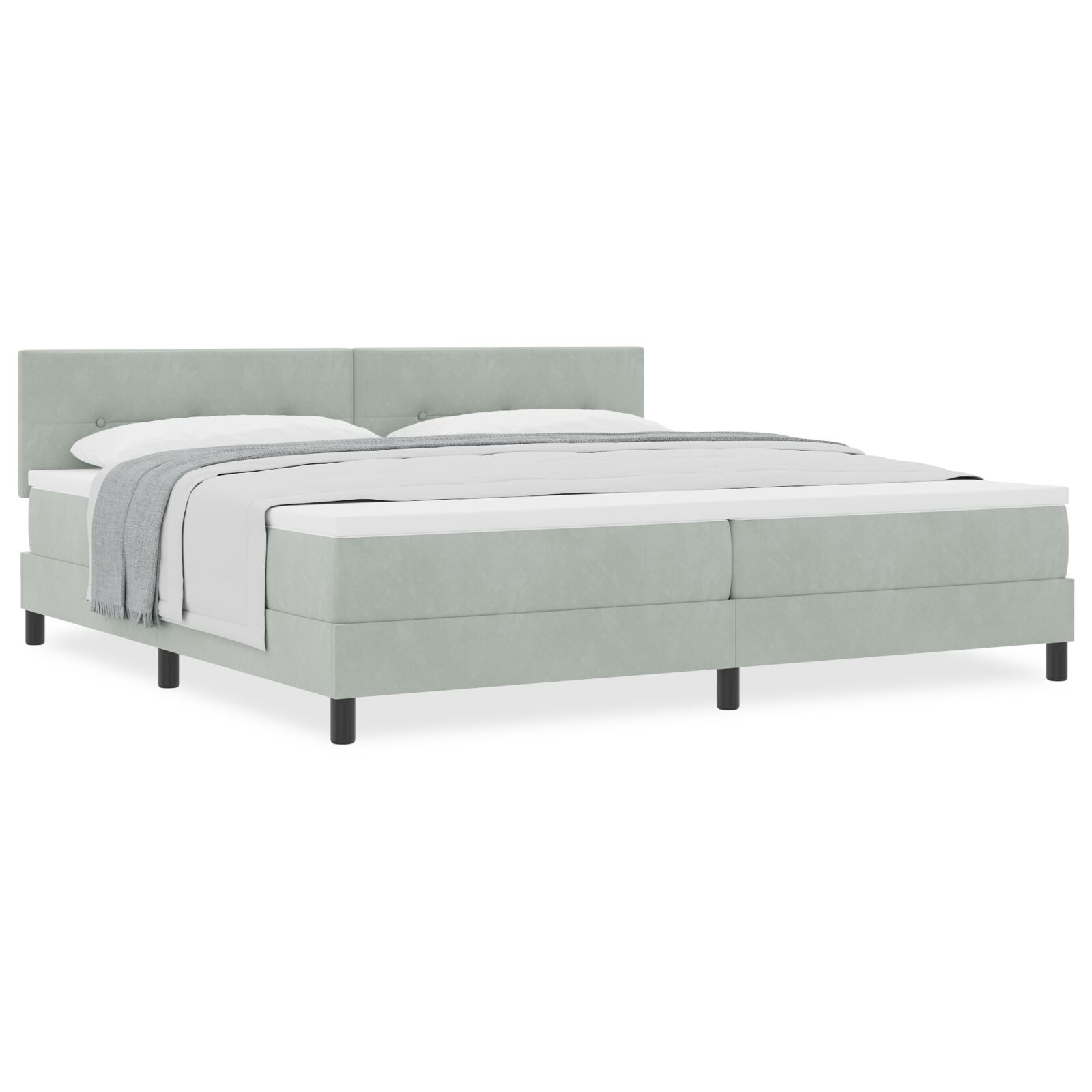 Boxspring Bed Met Matras Licht Grijs 200X200 Cm Fluweel Blauw
