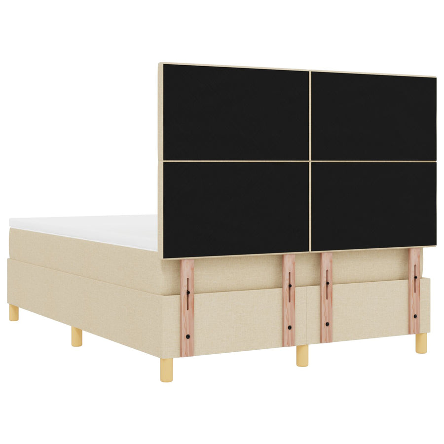 Boxspring Bed Met Matras Crème 140X190 Cm Stof Blauw