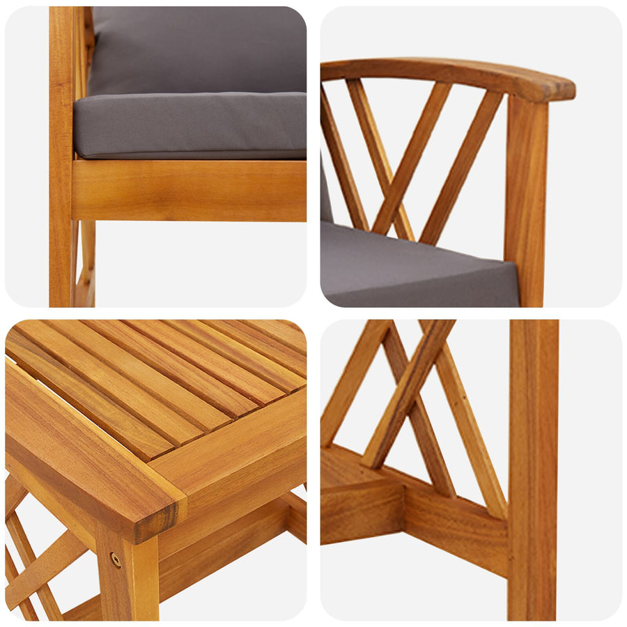 3-Delige Tuin Lounge Set Met Kussens Van Massief Acaciahout 2x fauteuil + tafel Grijs