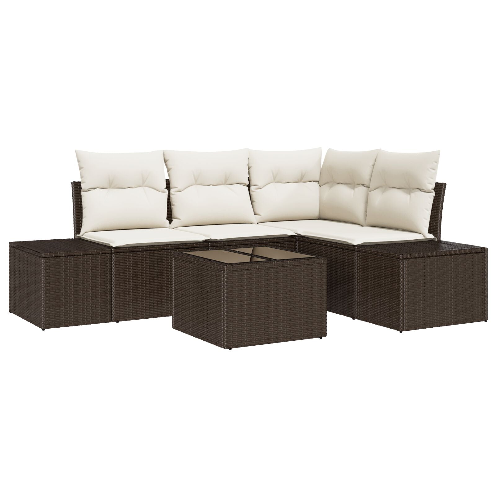 4-Delige Tuin Sofaset Met Kussens Grijs Poly Rattan Bruin en crème met tafel