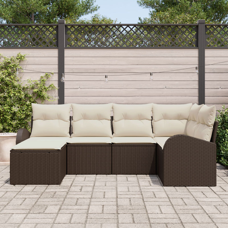 6 Stuks Tuin Sofa Set Met Kussens Bruin Poly Rattan