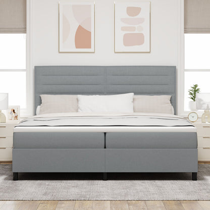 Boxspringbed Met Matras Stof Lichtgrijs 200 x 200 cm Lijnen ontwerp