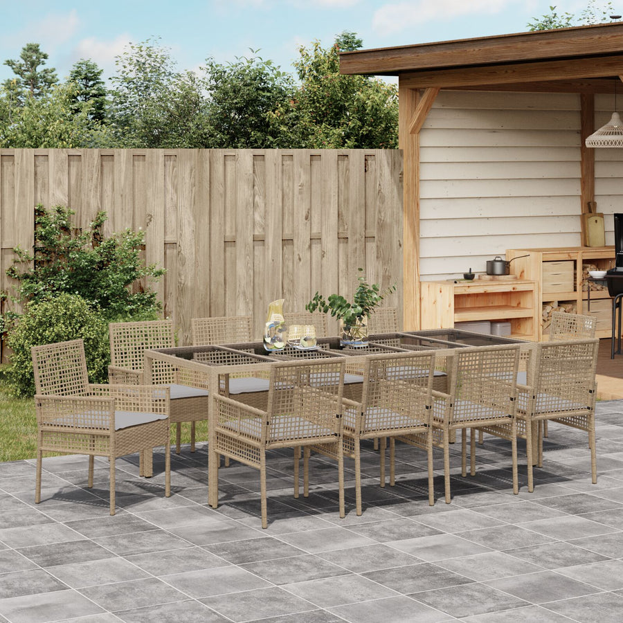 11-Delige Tuin Dinerset Met Kussens Beige Poly Rattan