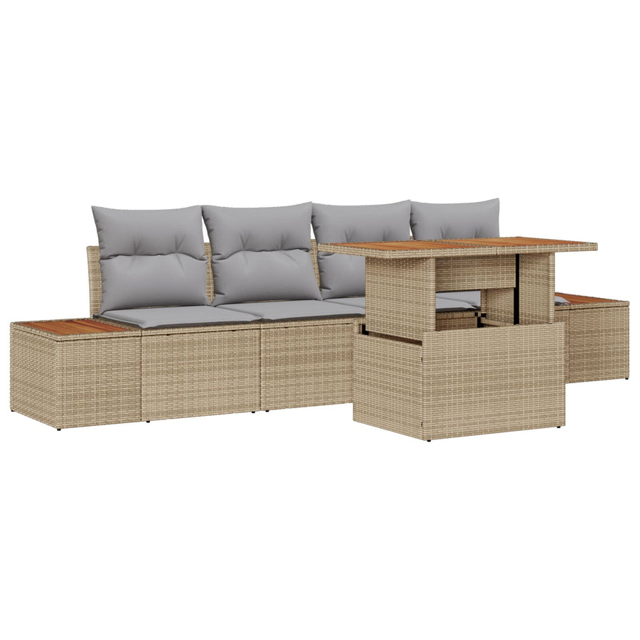 Tuin Sofa Set Set Van 5 Beige Rattan 5-Delige Tuinset