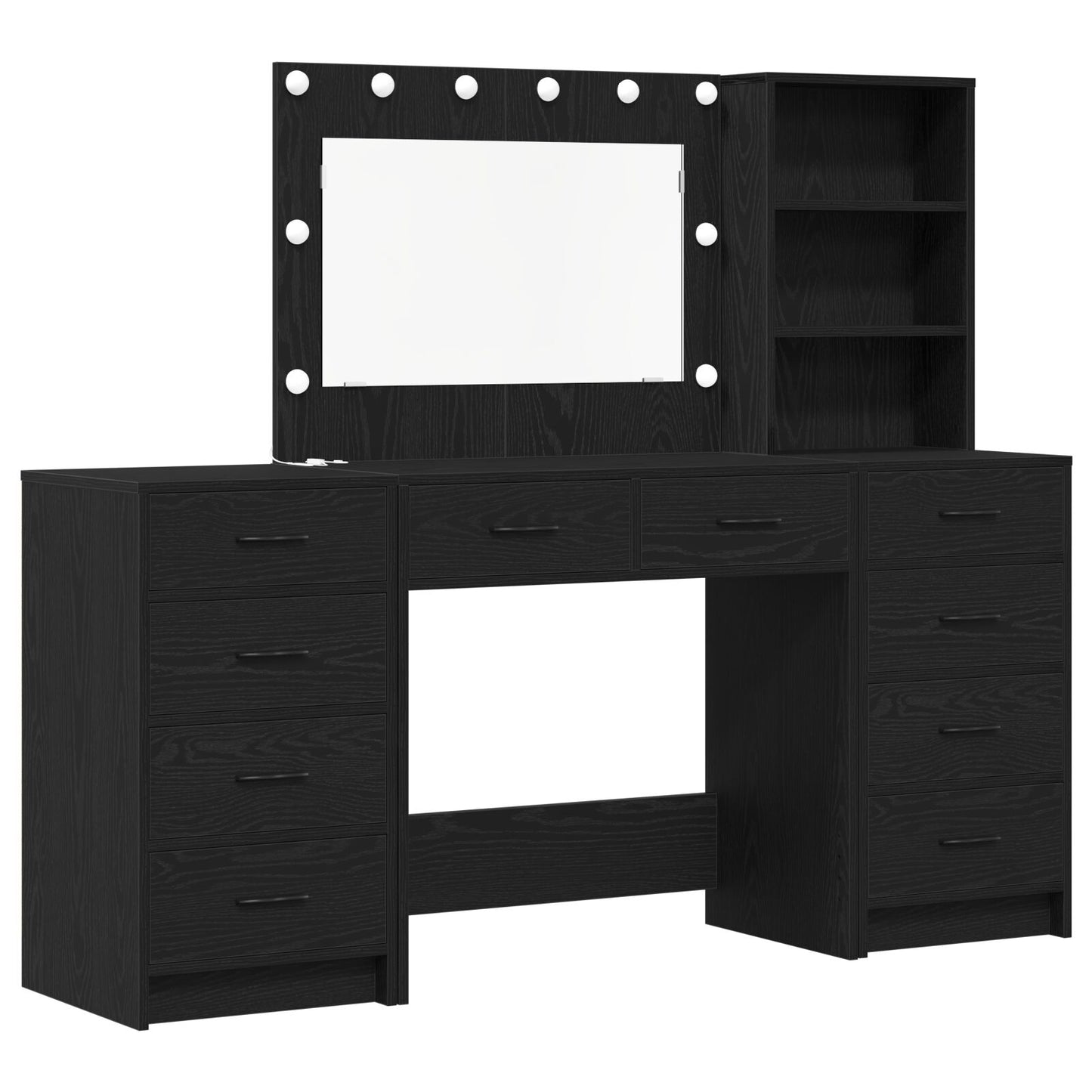 3-Delige Kaptafel Set Met Led Zwart Bewerkt Hout