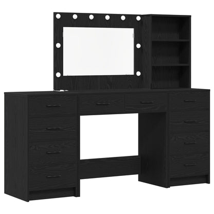 3-Delige Kaptafel Set Met Led Zwart Bewerkt Hout