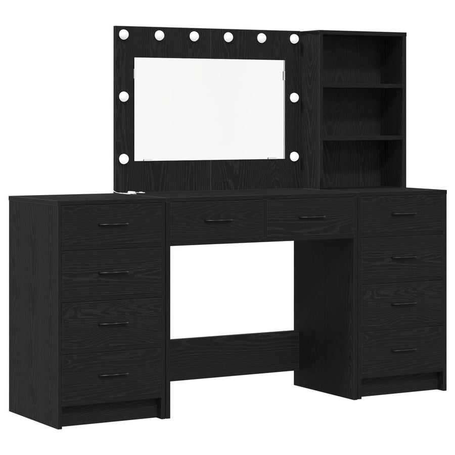 3-Delige Kaptafel Set Met Led Zwart Bewerkt Hout