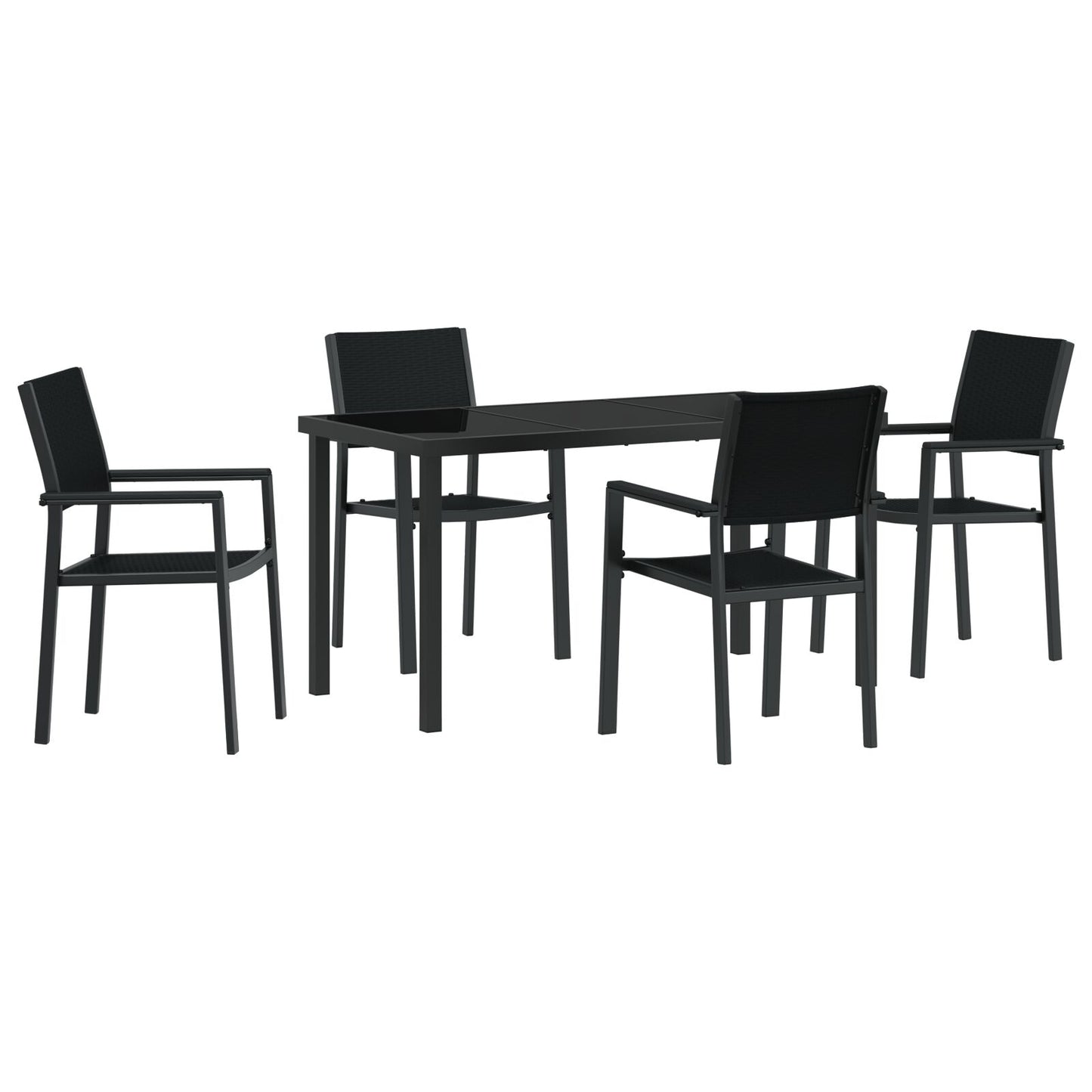 5-Delige Tuin Eetset Zwart Poly Rattan