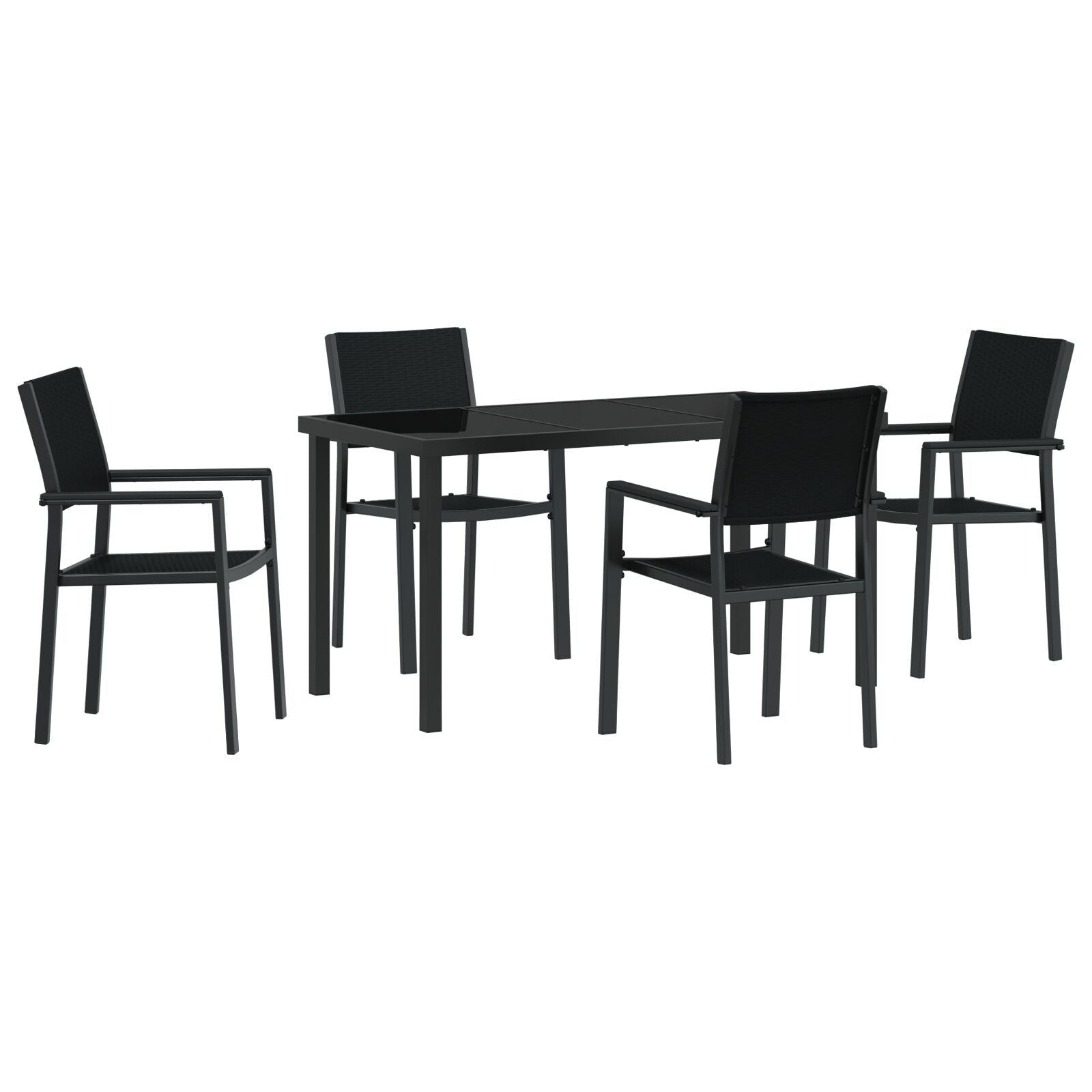 5-Delige Tuin Eetset Zwart Poly Rattan