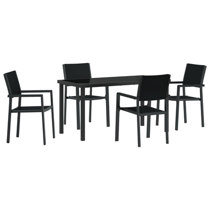 5-Delige Tuin Eetset Zwart Poly Rattan