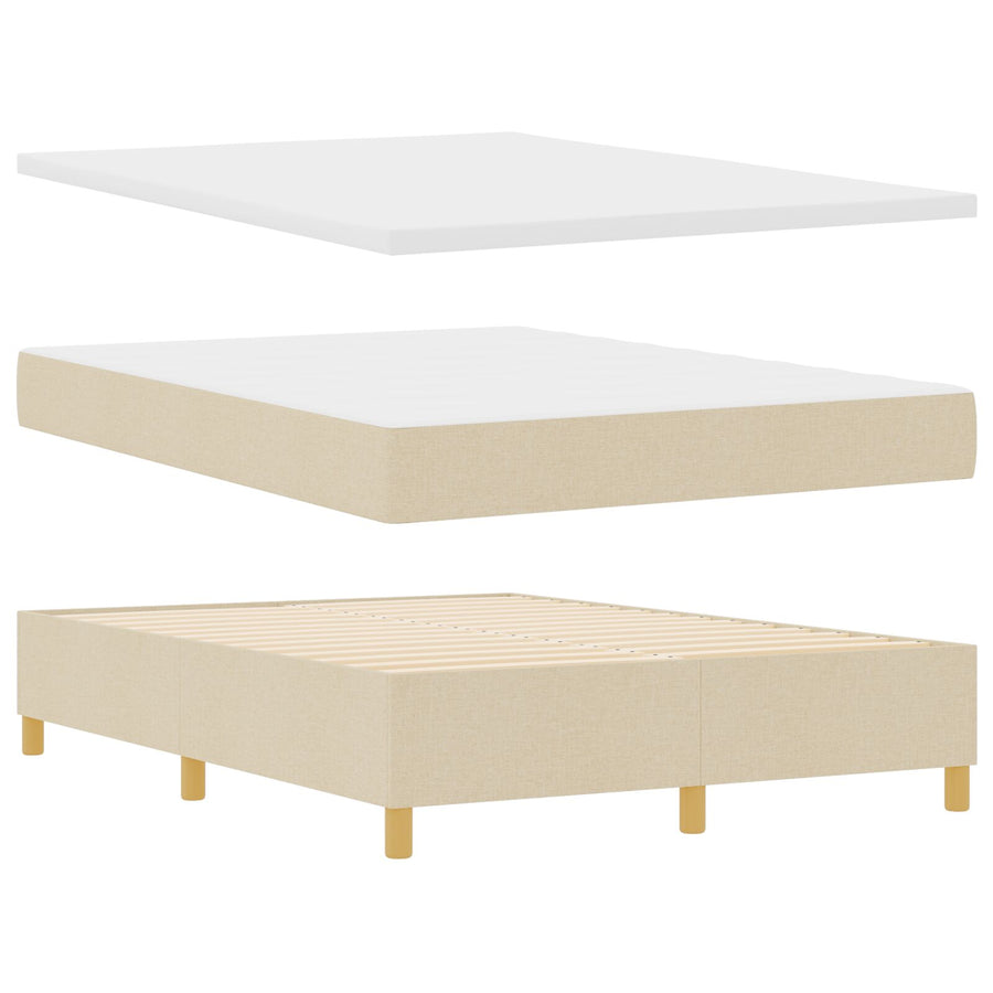 Boxspring Bed Met Matras Crème 140X190 Cm Stof Blauw