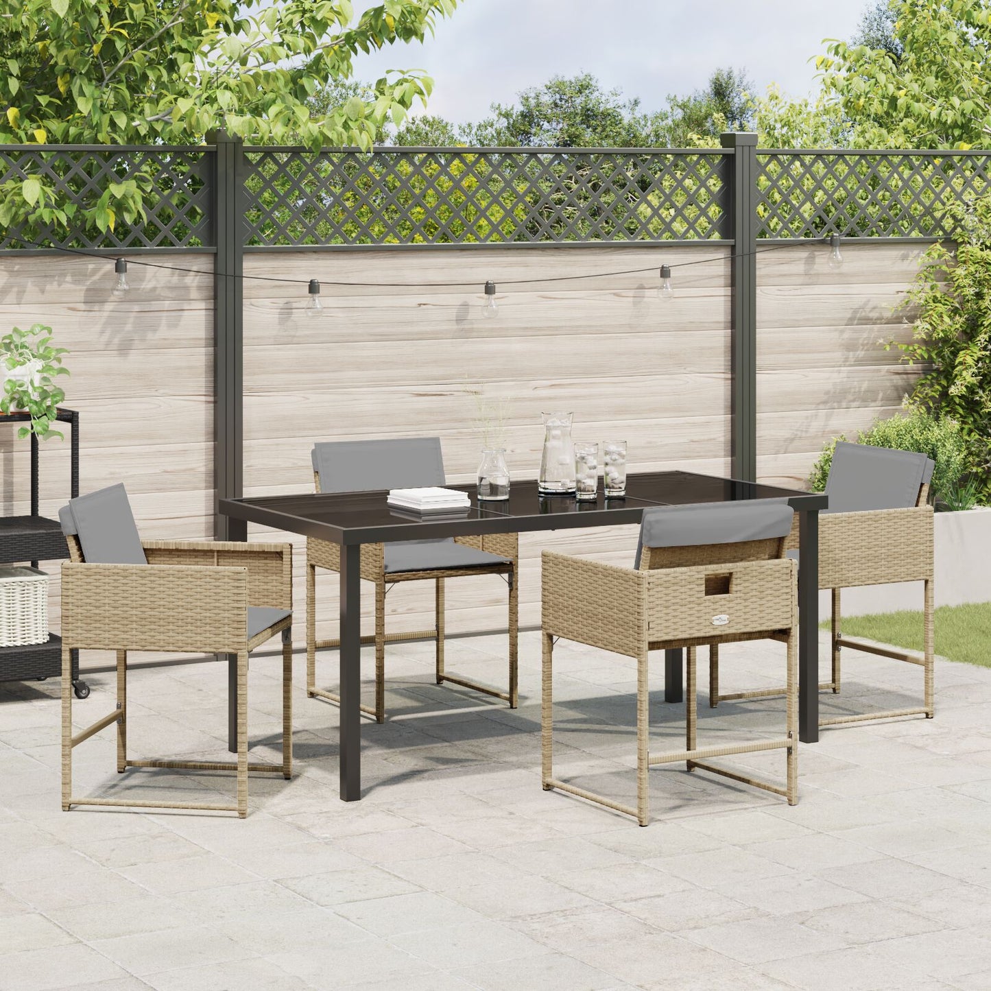 5-Delige Tuin Eetset Met Kussens Beige Poly Rattan