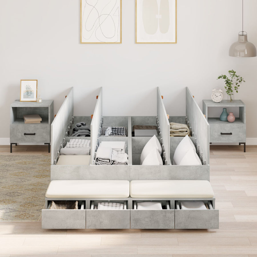 Opbergbedframe Beton Grijs 120X200 Cm Artisanaal Eiken