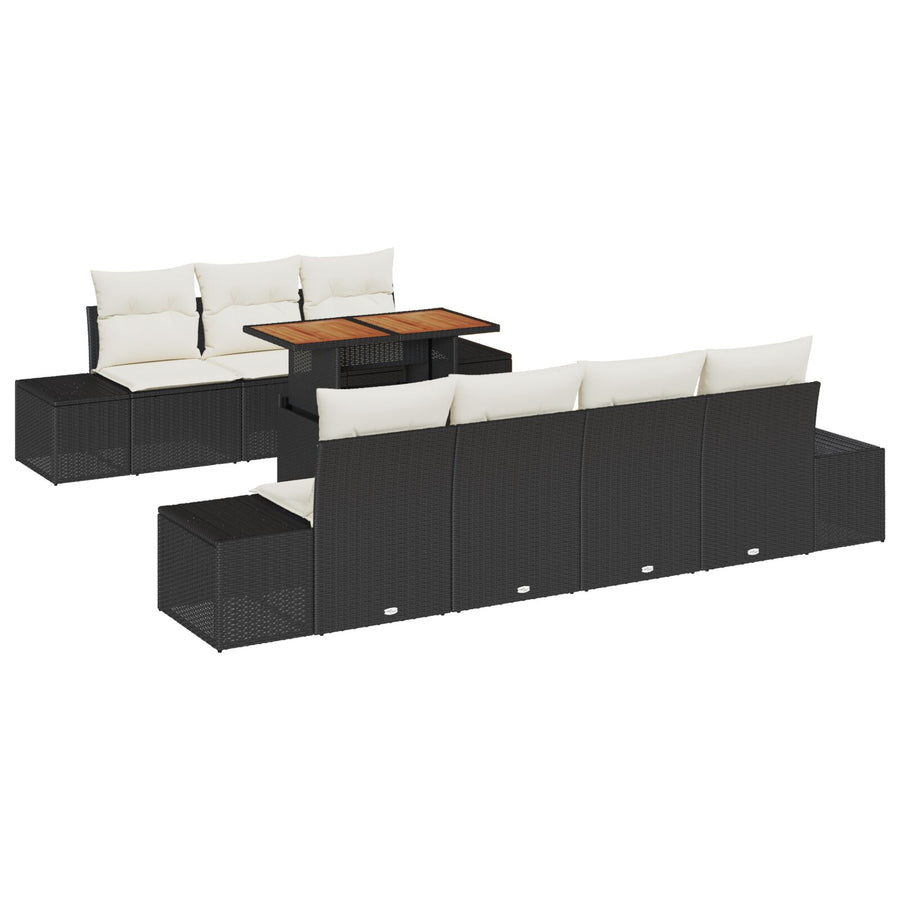 8-Delige Tuinbankset Met Kussens Zwart Poly Rattan