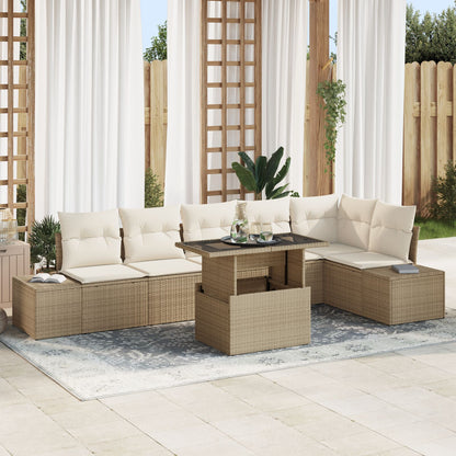 7-Delige Tuin Sofa Set Met Kussens Beige Poly Rattan