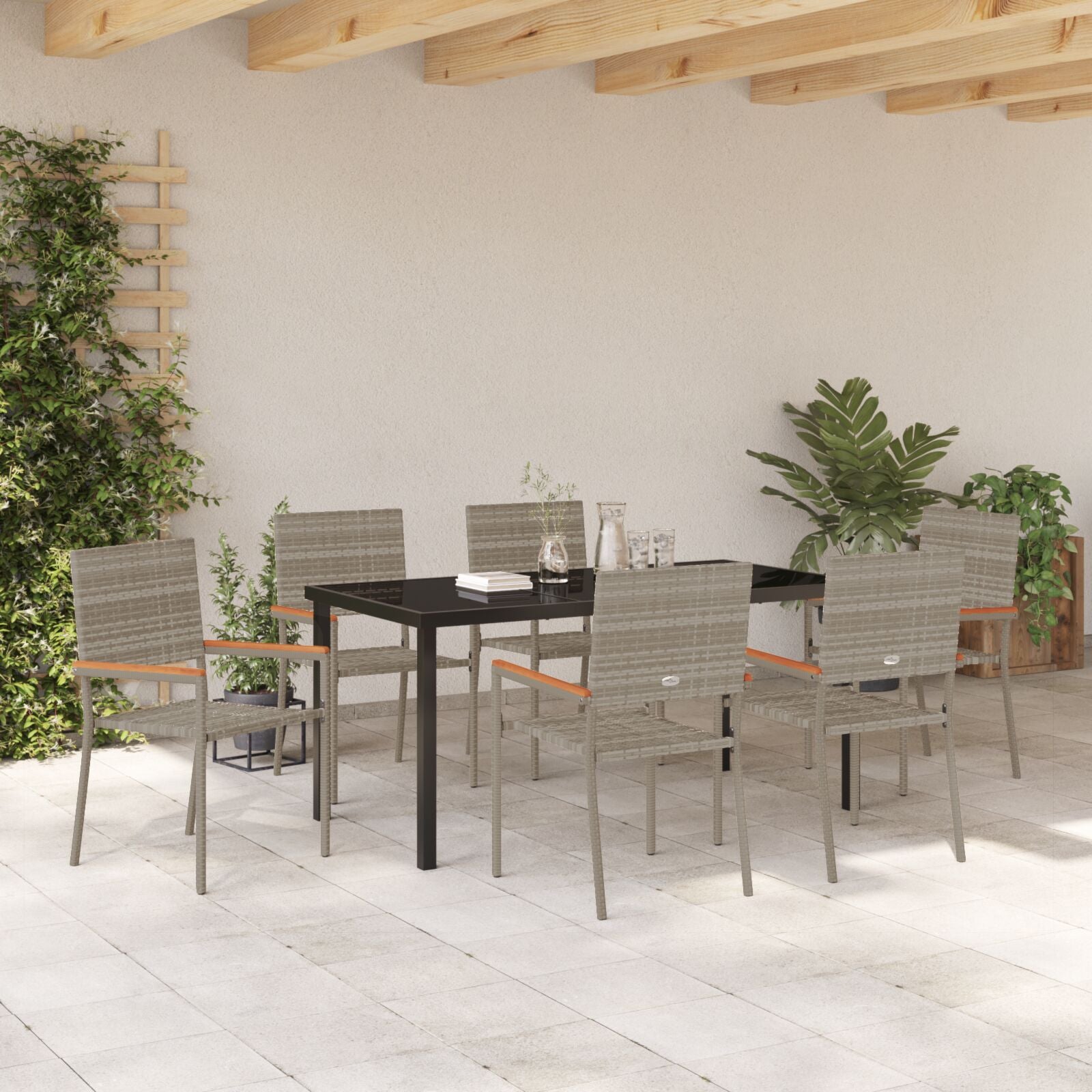 7 Persoons Tuin Eetset Grijs Poly Rattan
