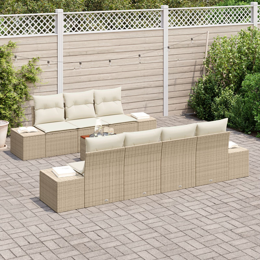 8-Delige Tuinbankset Met Kussens Beige Poly Rattan Acacia