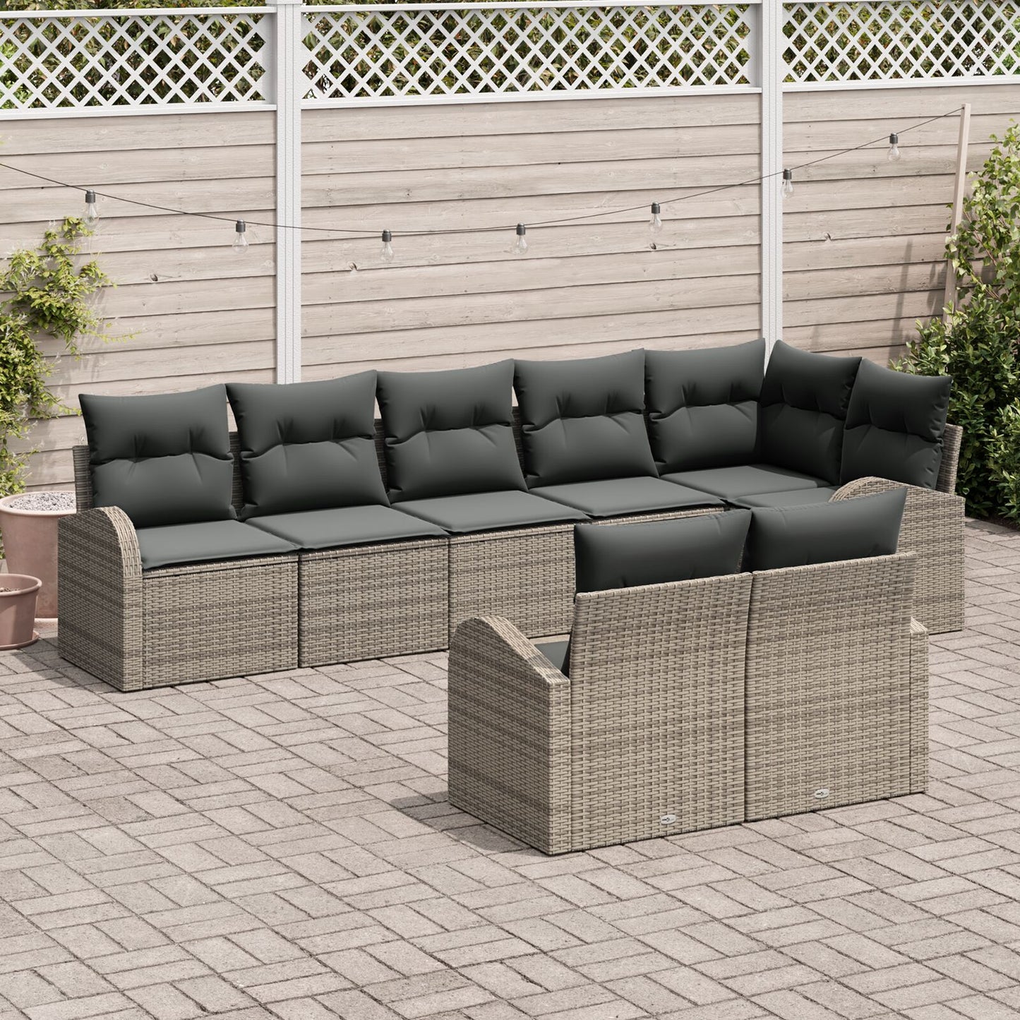 8-Delige Tuin Sofa Set Met Kussens Poly Rattan Grijs zonder tafel