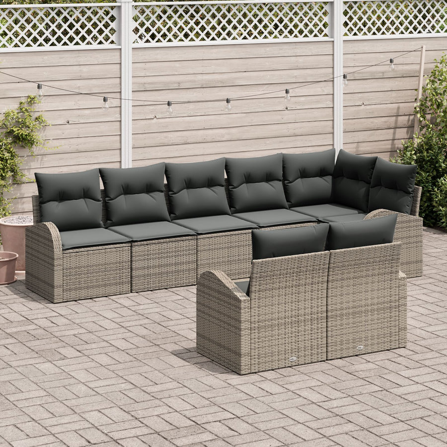 8-Delige Tuin Sofa Set Met Kussens Poly Rattan Grijs zonder tafel