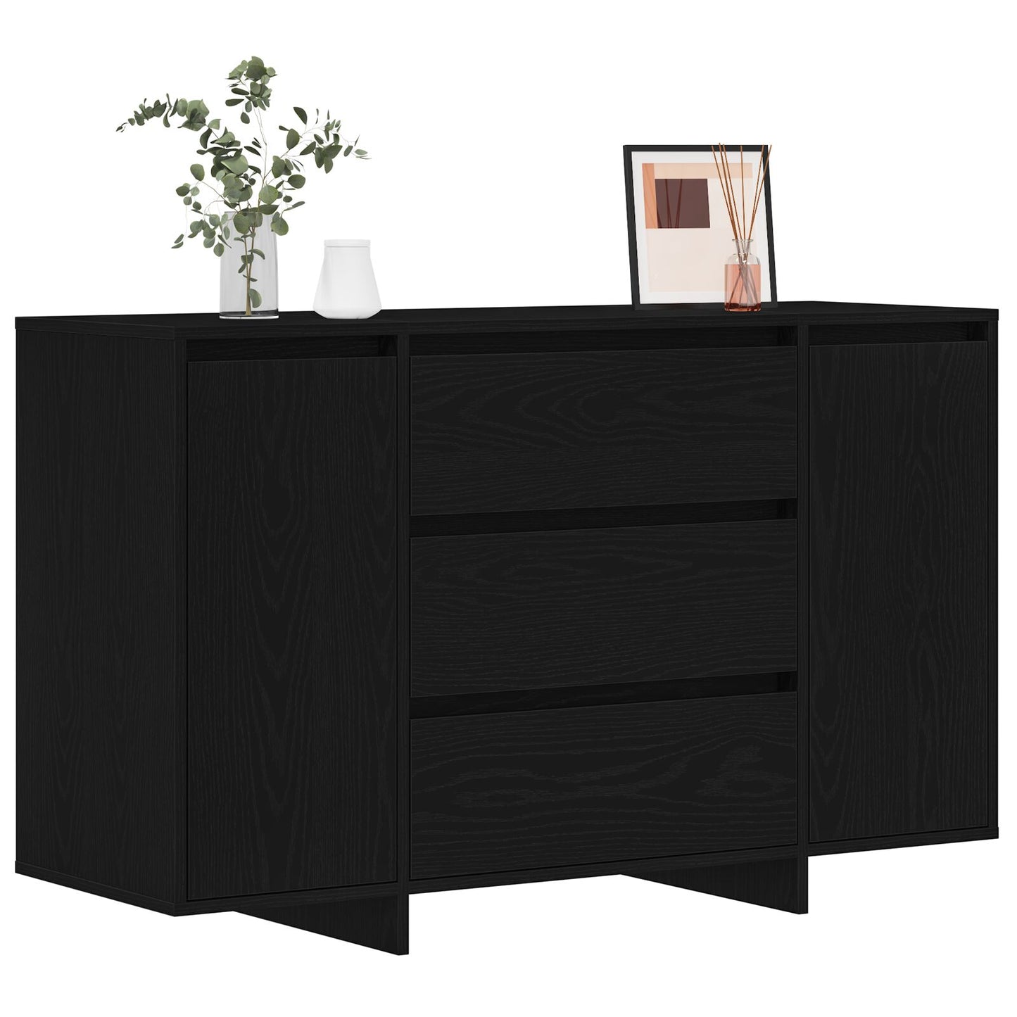 Sideboard Zwart Eiken Massief Eikenhout Zwart Eiken Sideboard