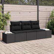 3-Delige Tuin Sofa Set Met Kussens Zwart Poly Rattan