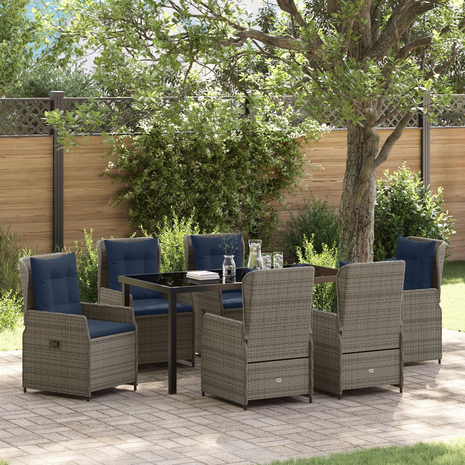 7-Delig Tuin Eettafel Set Grijze Poly Rattan