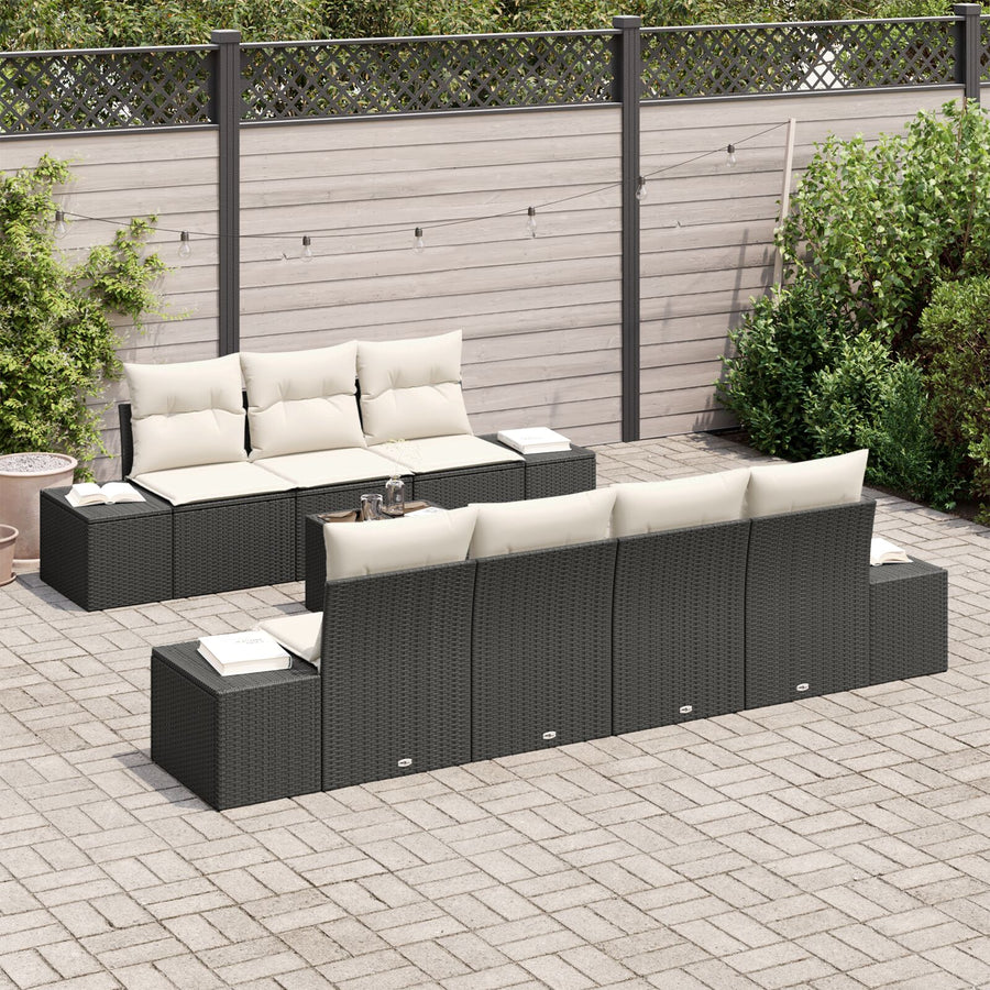 8-Delig Tuin Sofa Set Met Kussens Zwart Poly Rattan