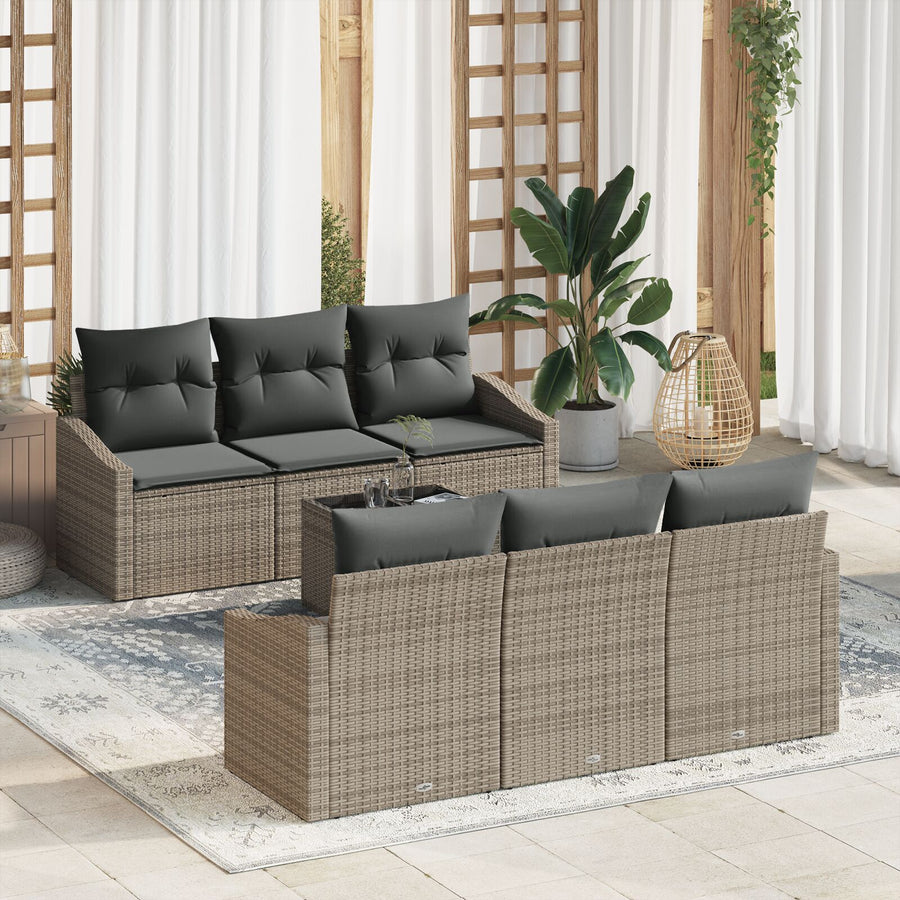 7-Delige Tuin Sofa Set Met Kussens Grijs Poly Rattan Gegalvaniseerd Staal
