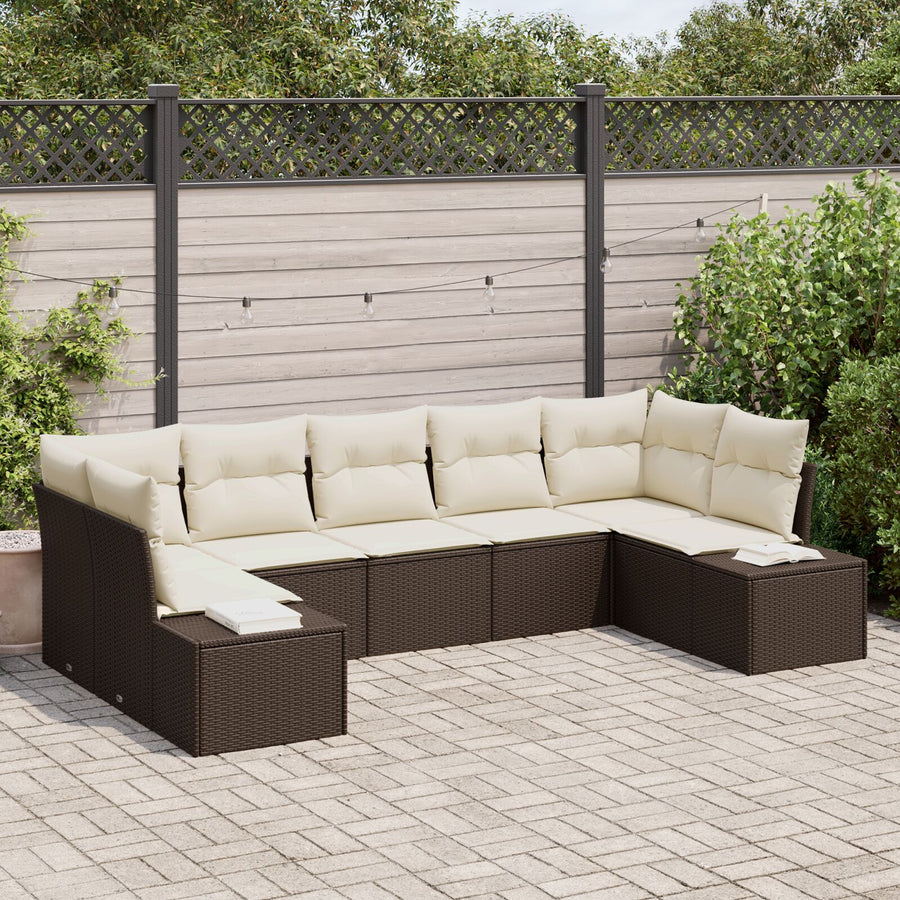 7-Delige Tuinbankset Met Kussens Bruin Poly Rattan