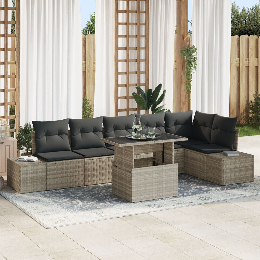 Tuin Sofa Set Set Van 7 Beige Rattan Tuin Sofa Set Rechthoekig