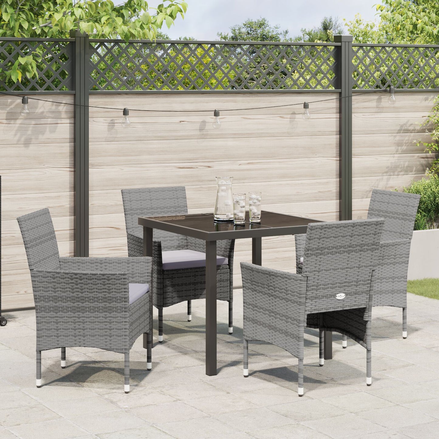 5-Delige Tuin Eetset Grijs Poly Riet