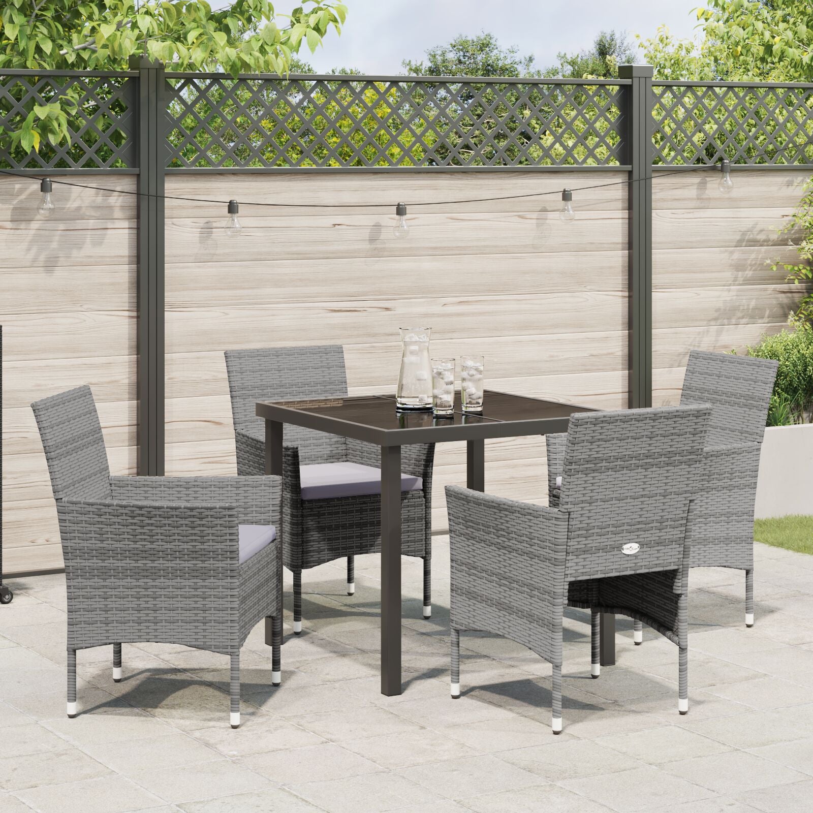 5-Delige Tuin Eetset Grijs Poly Riet