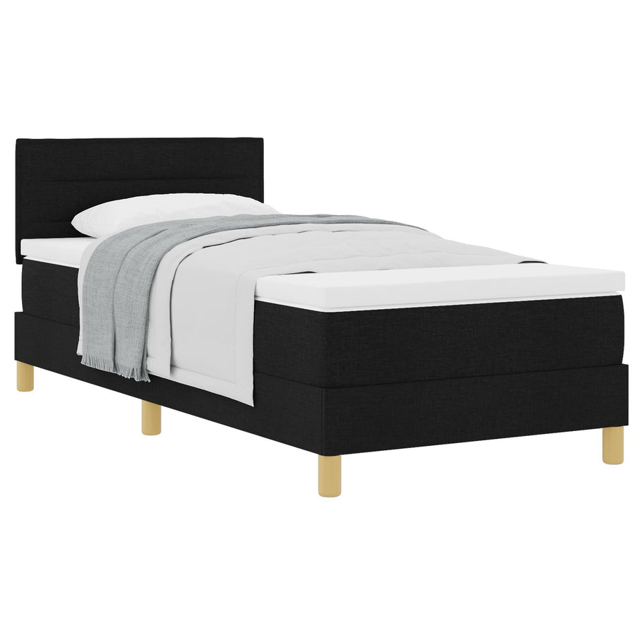Boxspring Bed Met Matras Stof Zwart 100 x 200 cm Lijnen ontwerp